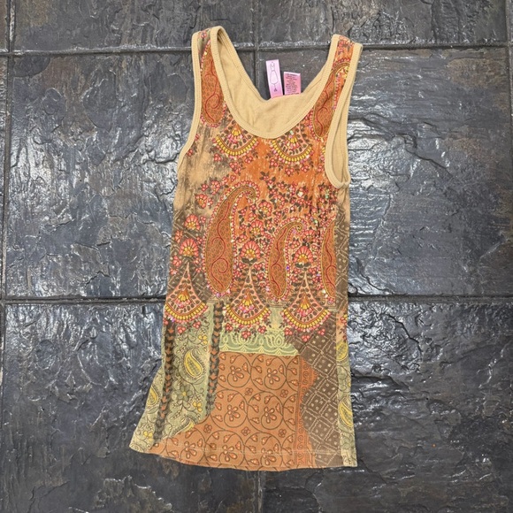 Jonny Was Style 100% Cotton Paisley Print Tank Top - Orange Size Medium - Picture 2 of 6